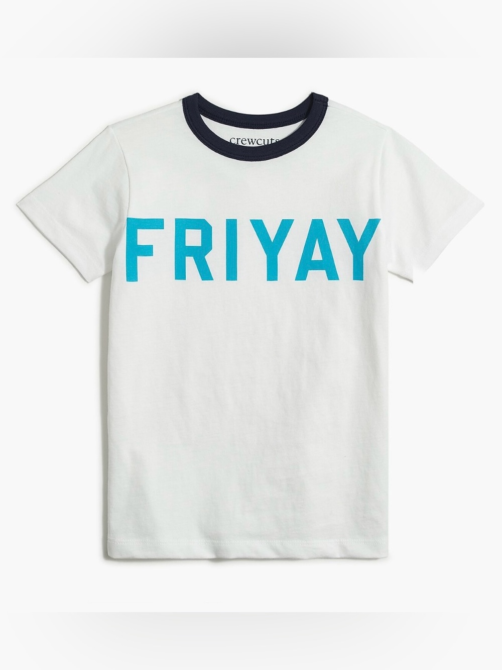 New Crewcuts Boys “Friyay” 100% Cotton T-Shirt In White/Navy Size 2
